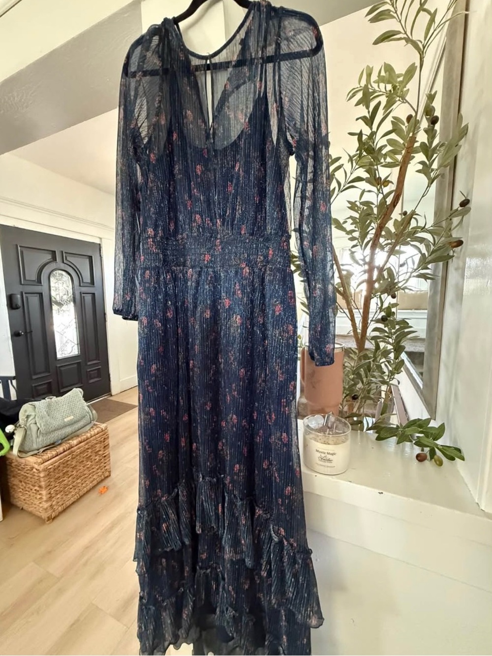Navy Floral Chiffon Dress